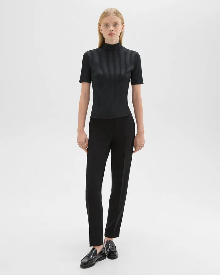 Theory TShirts Mock Neck ShortSleeve Top In Rib Knit Black 8211 Women