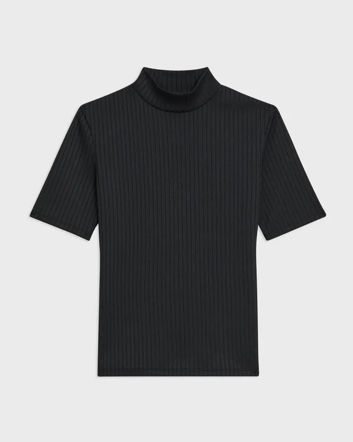Theory TShirts Mock Neck ShortSleeve Top In Rib Knit Black 8211 Women