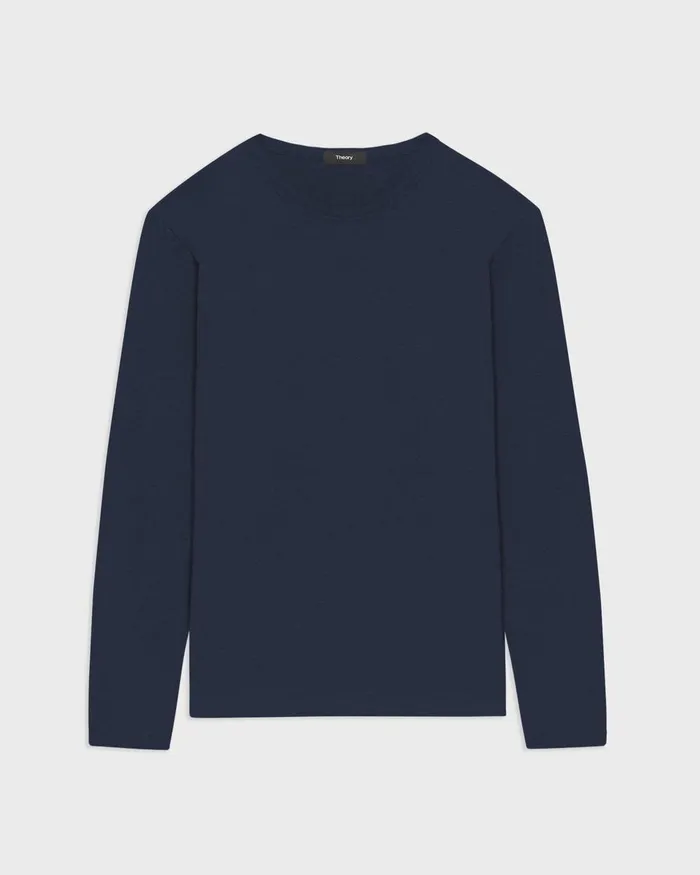 Theory Tshirts Polos Essential LongSleeve Tee In Anemone Modal Jersey Baltic 8211 Men