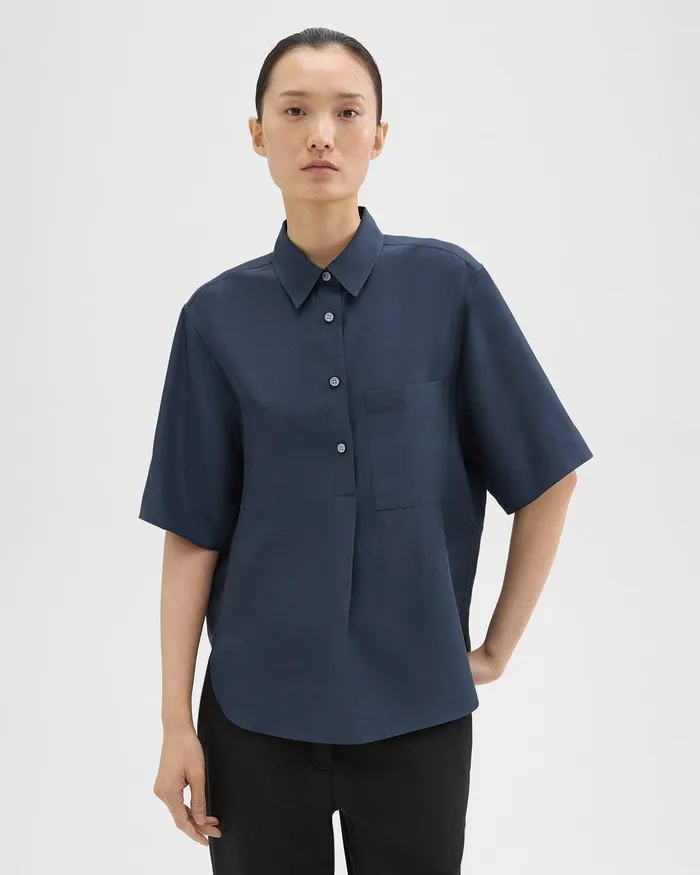 Theory Tops ShortSleeve Silk Popover Shirt Eclipse 8211 Women