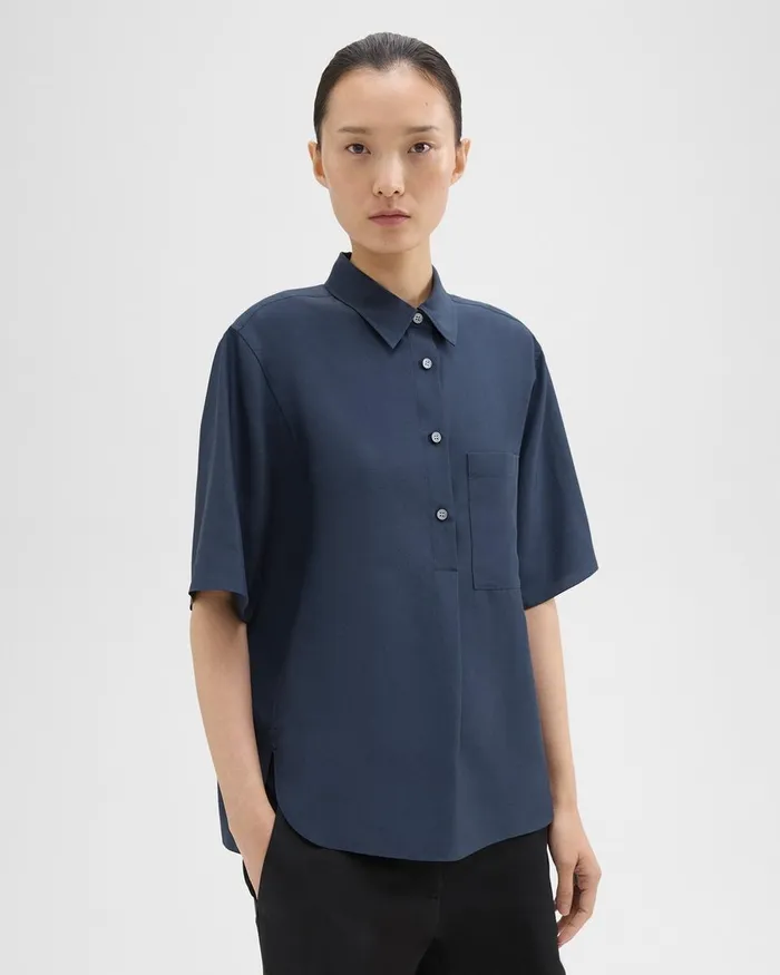 Theory Tops ShortSleeve Silk Popover Shirt Eclipse 8211 Women