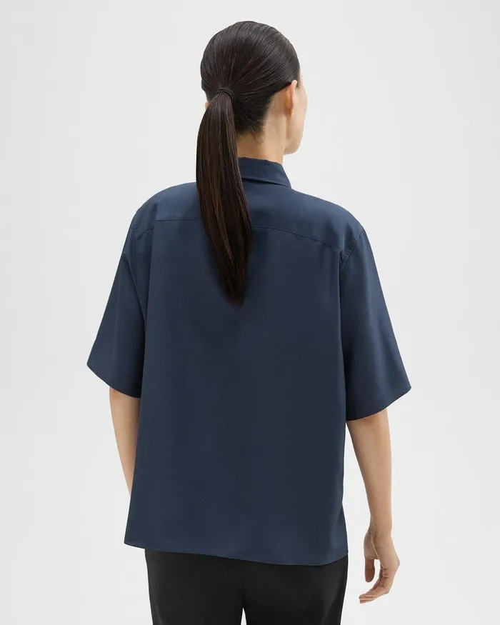 Theory Tops ShortSleeve Silk Popover Shirt Eclipse 8211 Women