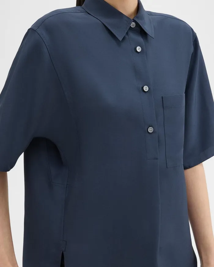 Theory Tops ShortSleeve Silk Popover Shirt Eclipse 8211 Women