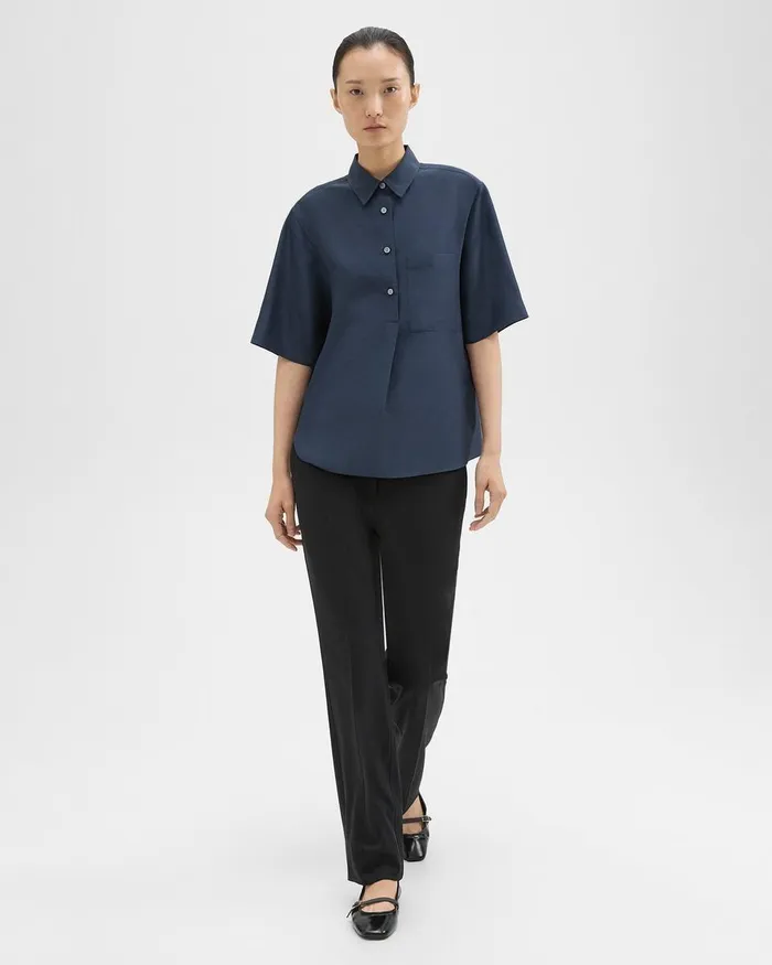 Theory Tops ShortSleeve Silk Popover Shirt Eclipse 8211 Women