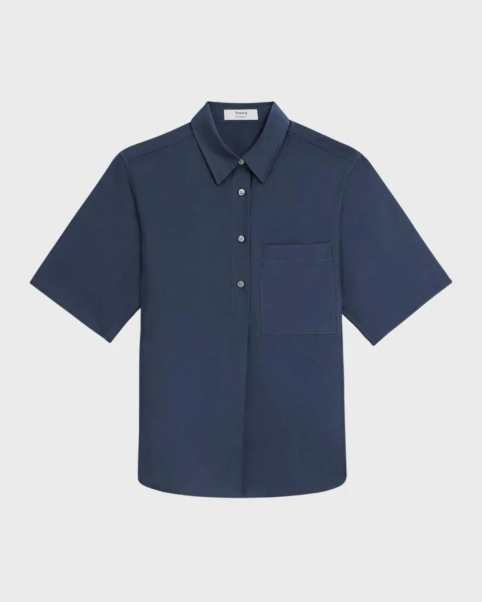 Theory Tops ShortSleeve Silk Popover Shirt Eclipse 8211 Women
