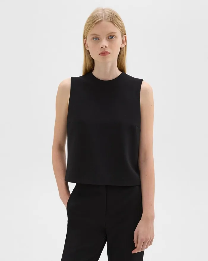 Theory Tops Sleeveless Crewneck Top In Admiral Crepe Black 8211 Women