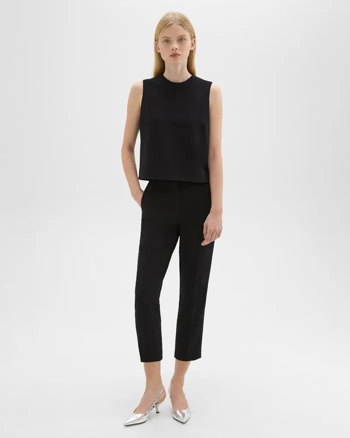 Theory Tops Sleeveless Crewneck Top In Admiral Crepe Black 8211 Women