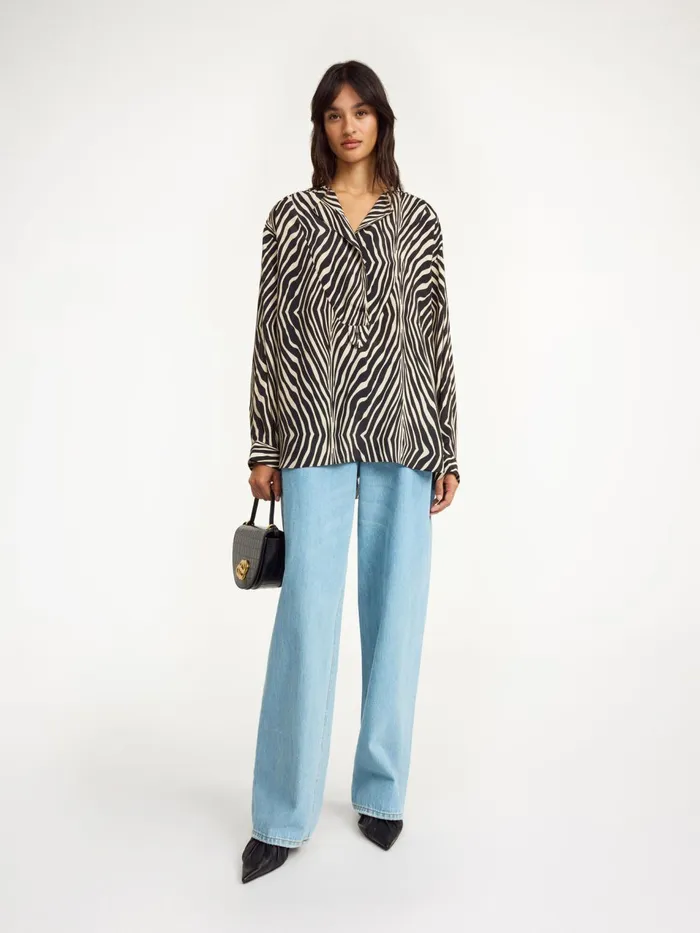 Tops and Blouses Women By Malene Birger Fayette SilkBlend Shirt Zebra