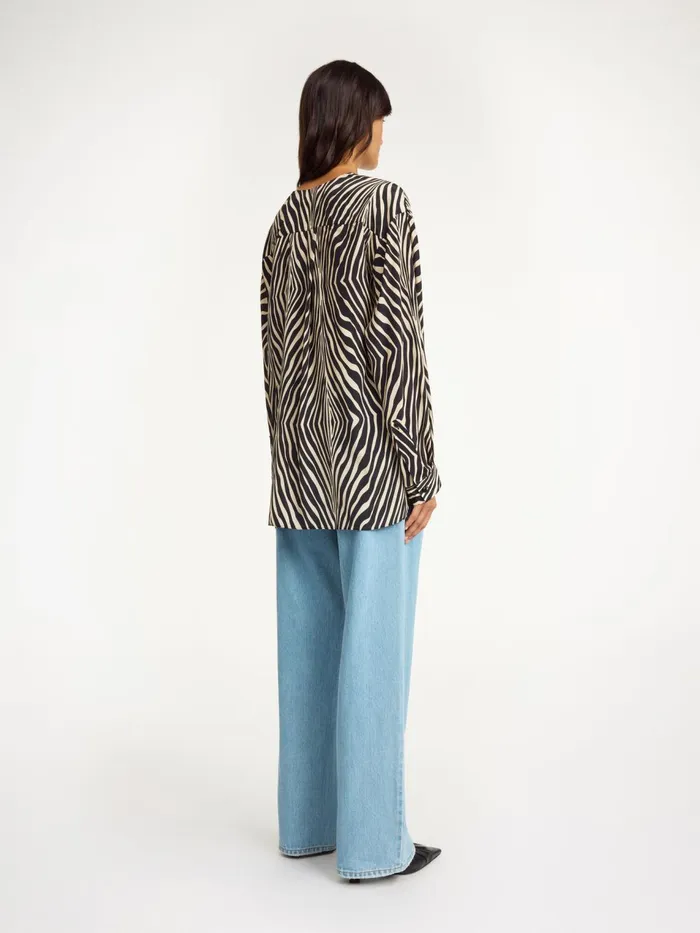 Tops and Blouses Women By Malene Birger Fayette SilkBlend Shirt Zebra