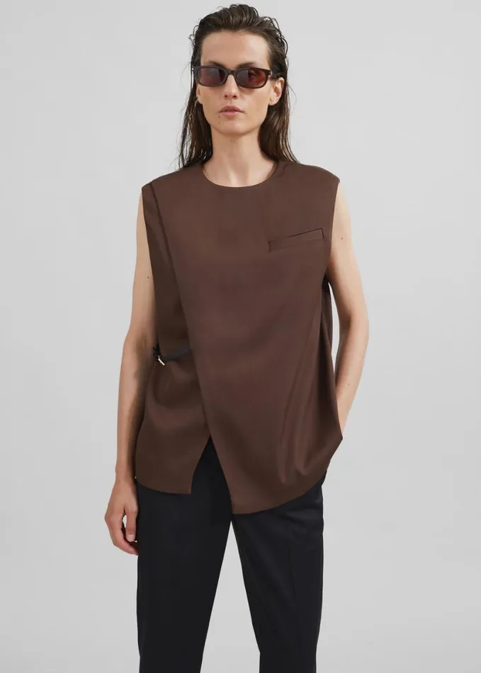 Tops Women The Frankie Shop Loulou Studio Sambac Sleeveless Top 8211 Choco