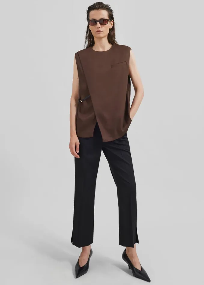 Tops Women The Frankie Shop Loulou Studio Sambac Sleeveless Top 8211 Choco