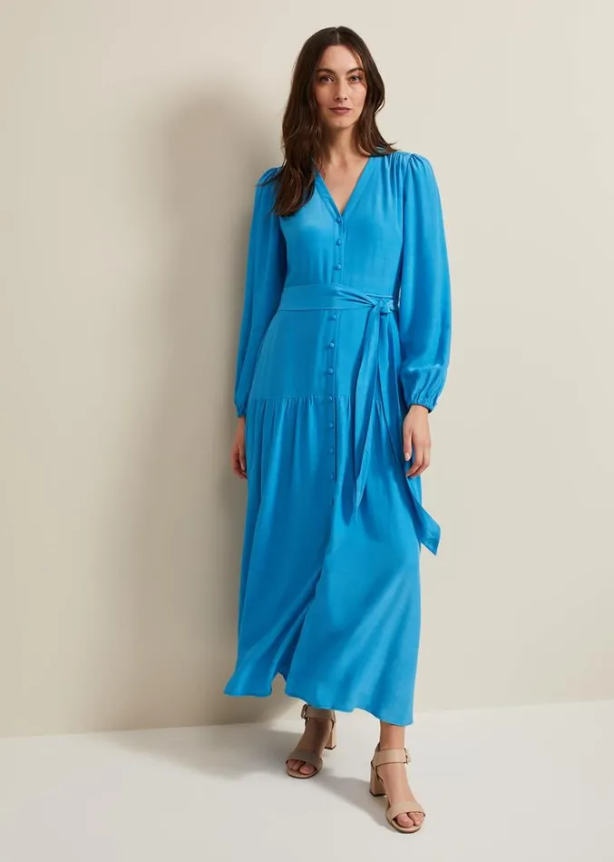Tori Button Through Maxi Dress Blue Women Phase Eight Dresses