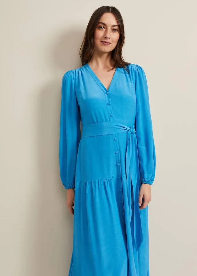 Tori Button Through Maxi Dress Blue Women Phase Eight Dresses