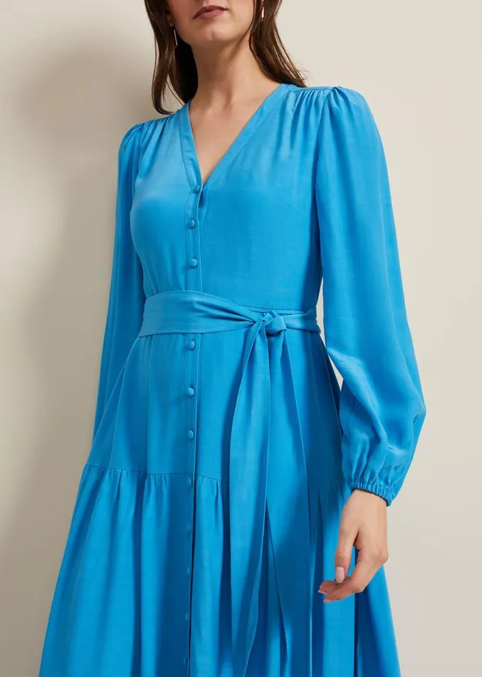 Tori Button Through Maxi Dress Blue Women Phase Eight Dresses