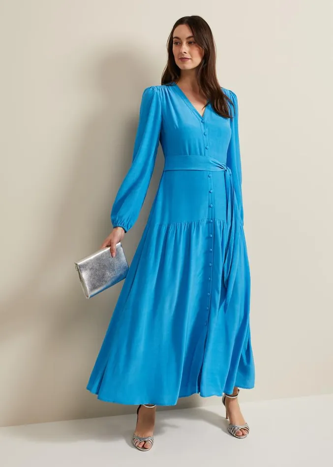 Tori Button Through Maxi Dress Blue Women Phase Eight Dresses