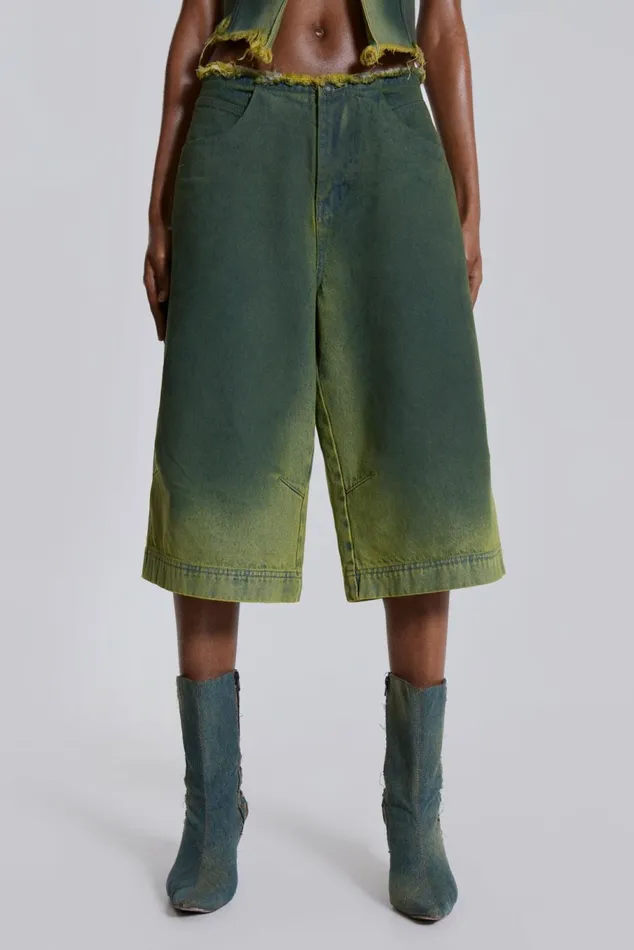 Toxic Denim Jorts Green Women Jaded London Shorts and Jorts