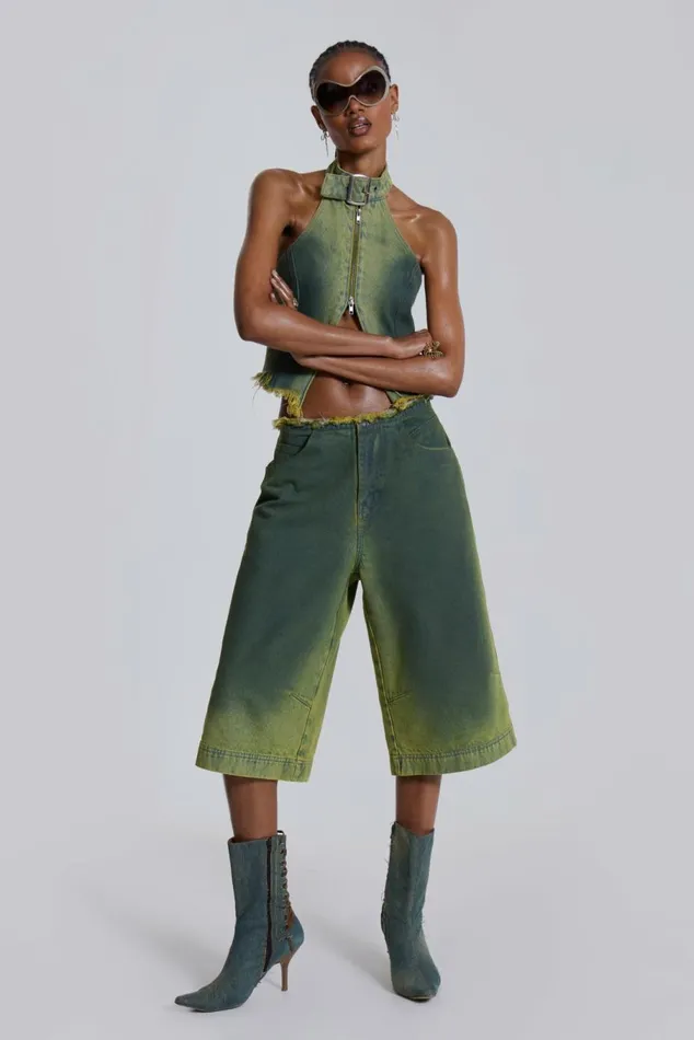 Toxic Denim Jorts Green Women Jaded London Shorts and Jorts