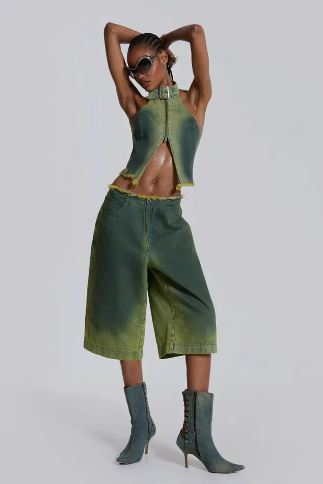 Toxic Denim Jorts Green Women Jaded London Shorts and Jorts