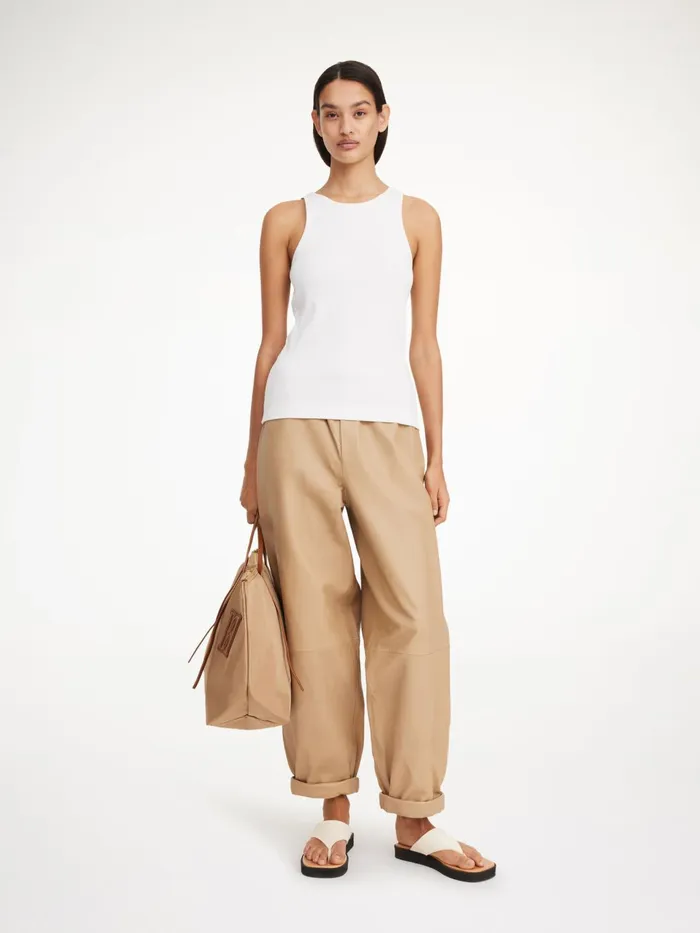 Trousers Women By Malene Birger Joanni Leather Trousers Sand Beige