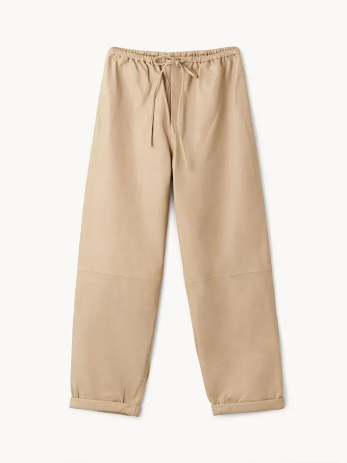Trousers Women By Malene Birger Joanni Leather Trousers Sand Beige