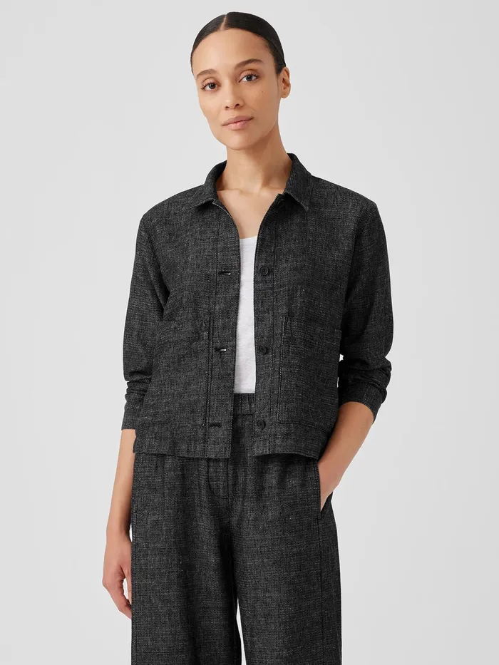 Tweedy Hemp Cotton Classic Collar Jacket Black Women Eileen Fisher Jackets Coats and Vests Tweedy Hemp Cotton Classic Collar Jacket Black Women Eileen Fisher Jackets Coats and Vests
