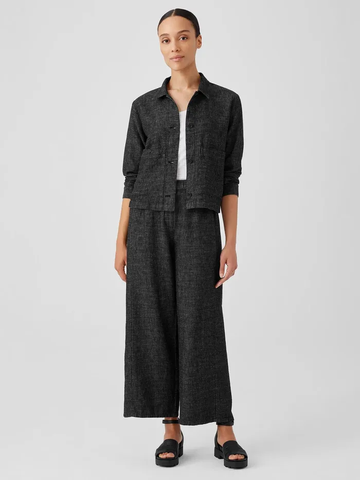 Tweedy Hemp Cotton Classic Collar Jacket Black Women Eileen Fisher Jackets Coats and Vests