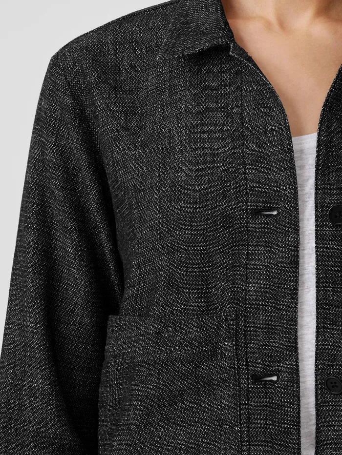 Tweedy Hemp Cotton Classic Collar Jacket Black Women Eileen Fisher Jackets Coats and Vests