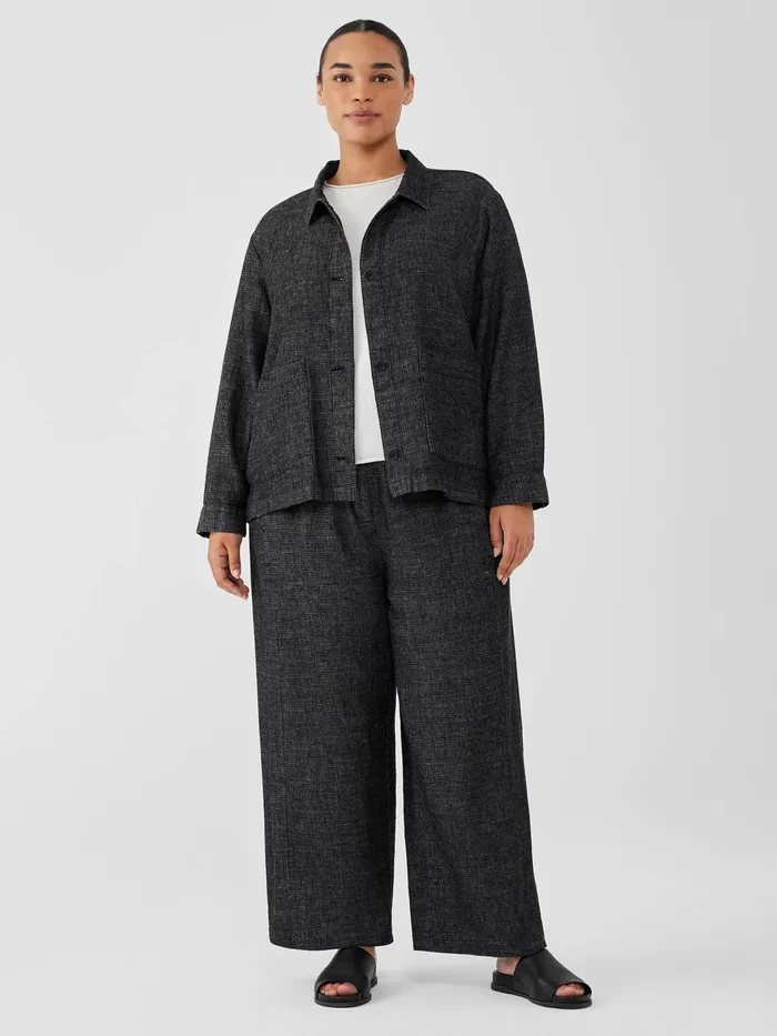 Tweedy Hemp Cotton Classic Collar Jacket Black Women Eileen Fisher Jackets Coats and Vests