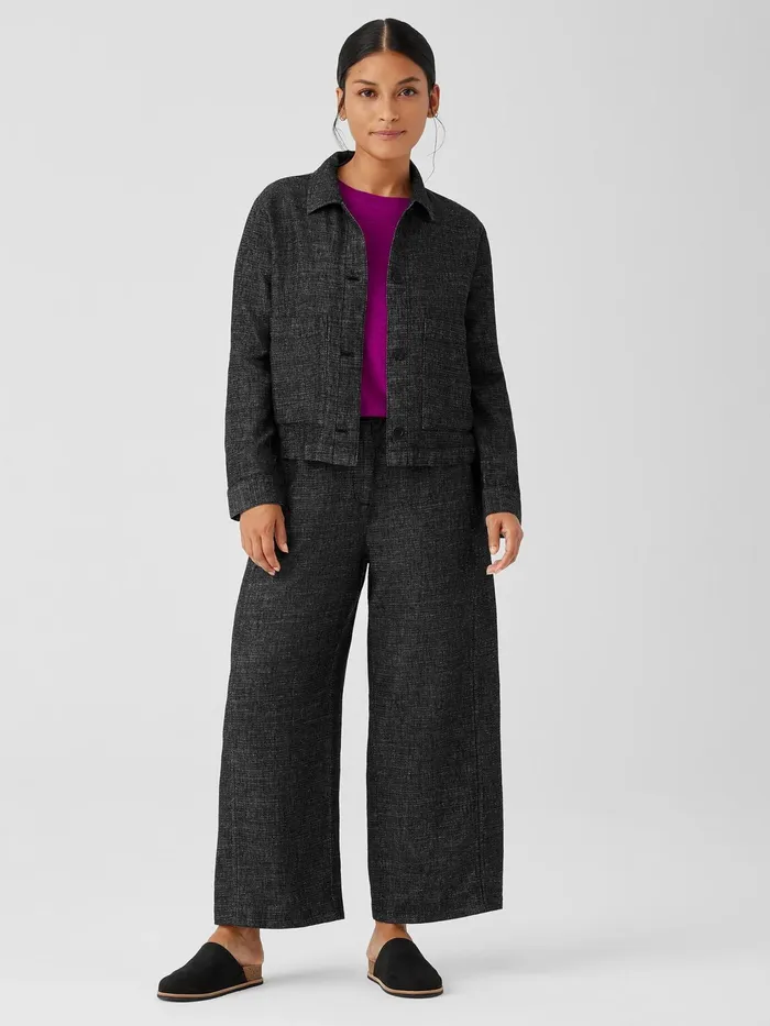 Tweedy Hemp Cotton Classic Collar Jacket Black Women Eileen Fisher Jackets Coats and Vests