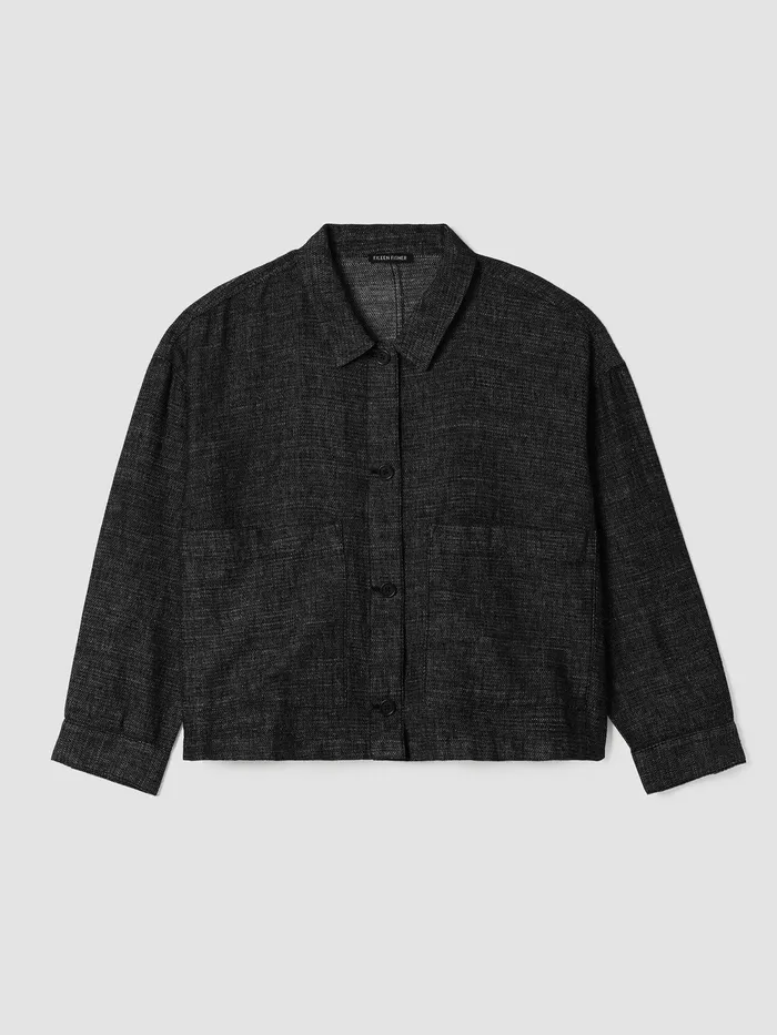 Tweedy Hemp Cotton Classic Collar Jacket Black Women Eileen Fisher Jackets Coats and Vests