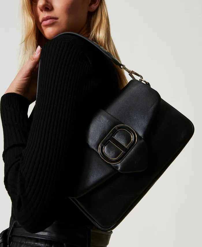 Twinset Amie039 Medium Nappa Leather Shoulder Bag Black Women Handbags Twinset Amie039 Medium Nappa Leather Shoulder Bag Black Women Handbags