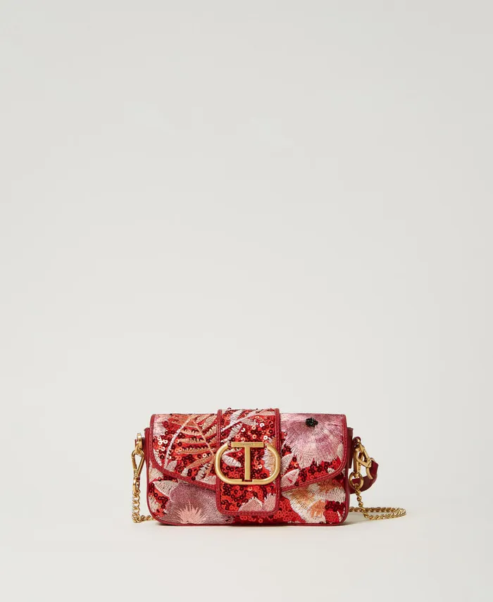 Twinset Amie039 Small Shoulder Bag With Embroidery Red Red Plum Macro Flowers Women Handbags