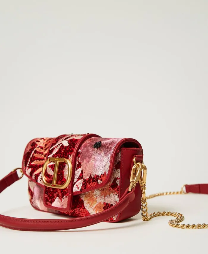 Twinset Amie039 Small Shoulder Bag With Embroidery Red Red Plum Macro Flowers Women Handbags Twinset Amie039 Small Shoulder Bag With Embroidery Red Red Plum Macro Flowers Women Handbags