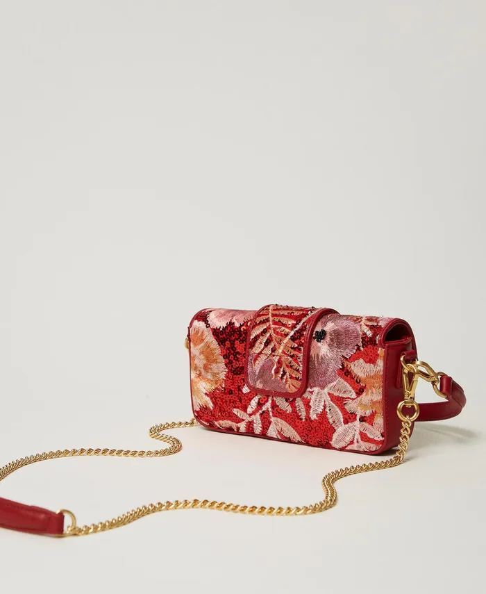 Twinset Amie039 Small Shoulder Bag With Embroidery Red Red Plum Macro Flowers Women Handbags Twinset Amie039 Small Shoulder Bag With Embroidery Red Red Plum Macro Flowers Women Handbags