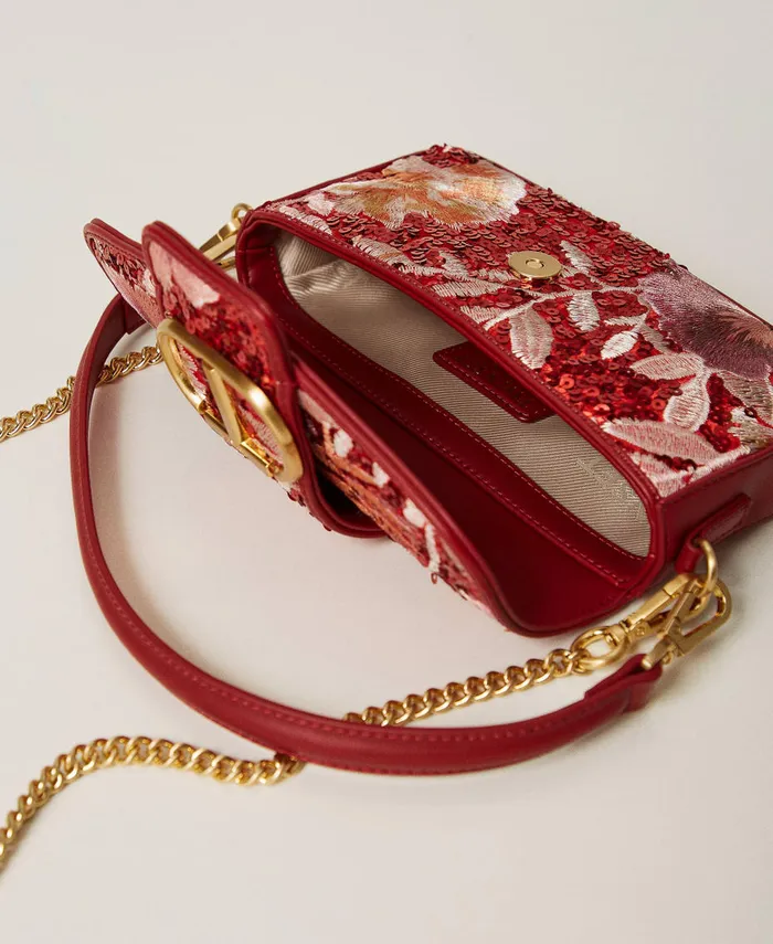 Twinset Amie039 Small Shoulder Bag With Embroidery Red Red Plum Macro Flowers Women Handbags Twinset Amie039 Small Shoulder Bag With Embroidery Red Red Plum Macro Flowers Women Handbags