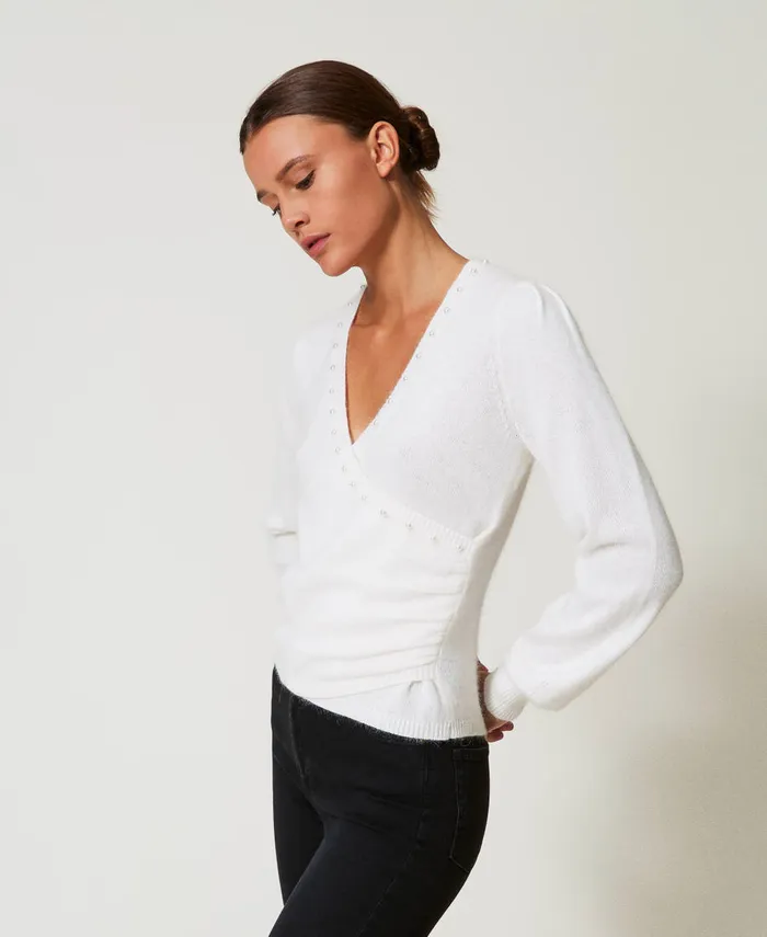 Twinset Angora Blend Jumper With Pearls White Snow Women Jumpers And Cardigans