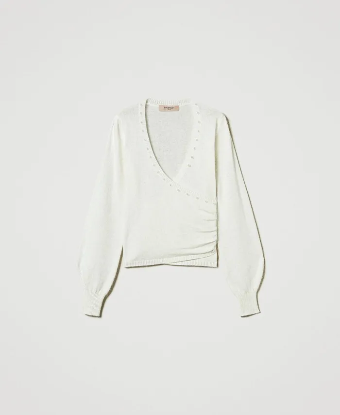 Twinset Angora Blend Jumper With Pearls White Snow Women Jumpers And Cardigans Twinset Angora Blend Jumper With Pearls White Snow Women Jumpers And Cardigans