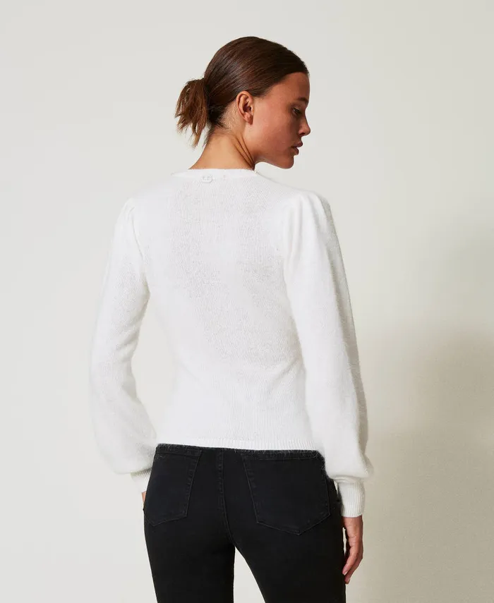 Twinset Angora Blend Jumper With Pearls White Snow Women Jumpers And Cardigans Twinset Angora Blend Jumper With Pearls White Snow Women Jumpers And Cardigans