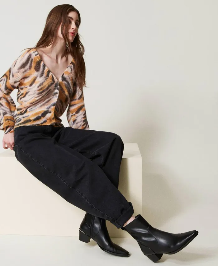 Twinset Ankle Boots With Laminated Insert Black Women Heels Twinset Ankle Boots With Laminated Insert Black Women Heels
