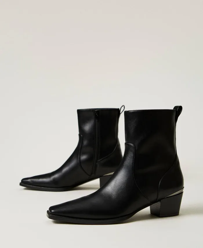 Twinset Ankle Boots With Laminated Insert Black Women Heels Twinset Ankle Boots With Laminated Insert Black Women Heels