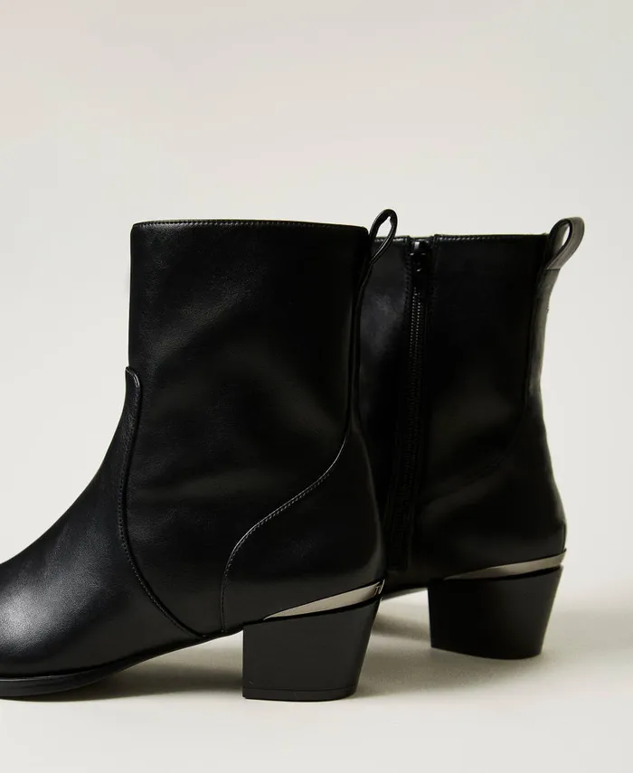 Twinset Ankle Boots With Laminated Insert Black Women Heels Twinset Ankle Boots With Laminated Insert Black Women Heels