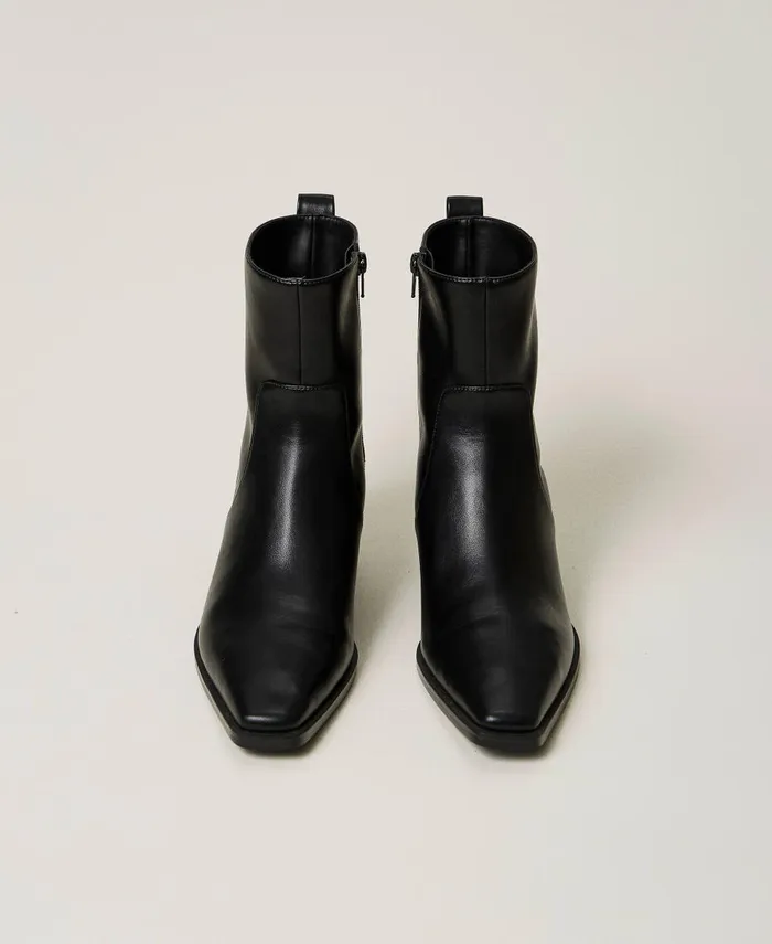 Twinset Ankle Boots With Laminated Insert Black Women Heels Twinset Ankle Boots With Laminated Insert Black Women Heels