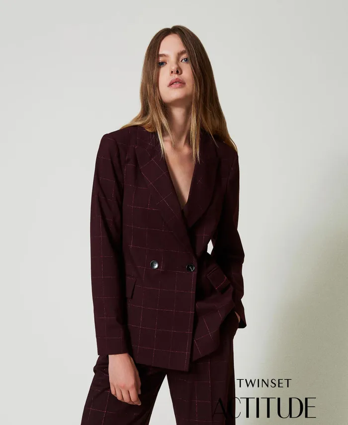 Twinset Blazer With Lurex Check Pattern Potent Purple Women Jackets And Outerwear