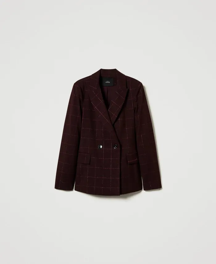 Twinset Blazer With Lurex Check Pattern Potent Purple Women Jackets And Outerwear Twinset Blazer With Lurex Check Pattern Potent Purple Women Jackets And Outerwear