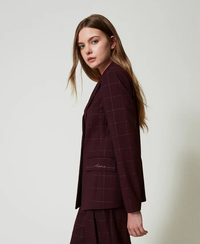 Twinset Blazer With Lurex Check Pattern Potent Purple Women Jackets And Outerwear Twinset Blazer With Lurex Check Pattern Potent Purple Women Jackets And Outerwear