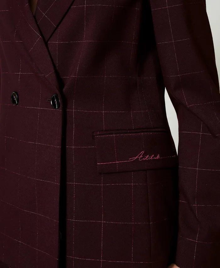 Twinset Blazer With Lurex Check Pattern Potent Purple Women Jackets And Outerwear Twinset Blazer With Lurex Check Pattern Potent Purple Women Jackets And Outerwear