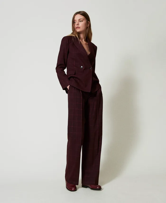 Twinset Blazer With Lurex Check Pattern Potent Purple Women Jackets And Outerwear Twinset Blazer With Lurex Check Pattern Potent Purple Women Jackets And Outerwear
