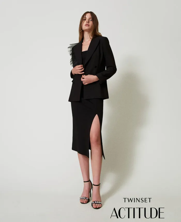 Twinset Blazer With Tulle Ruffle Black Women Jackets And Outerwear