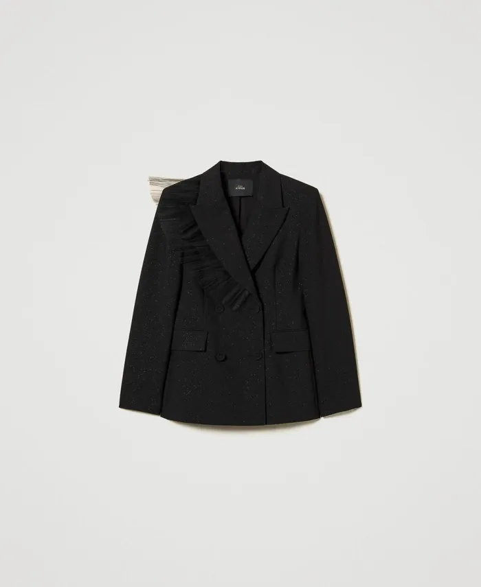 Twinset Blazer With Tulle Ruffle Black Women Jackets And Outerwear