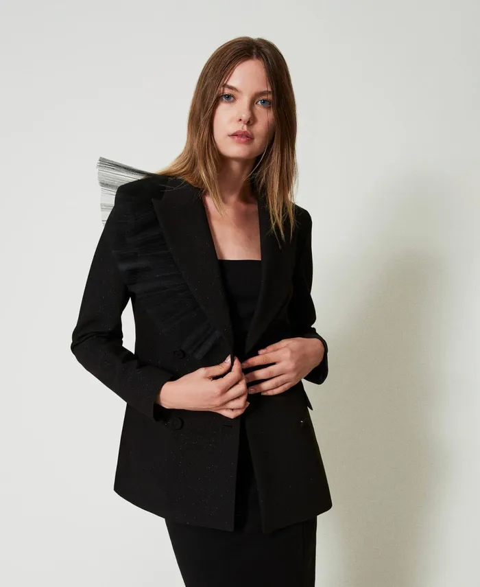 Twinset Blazer With Tulle Ruffle Black Women Jackets And Outerwear